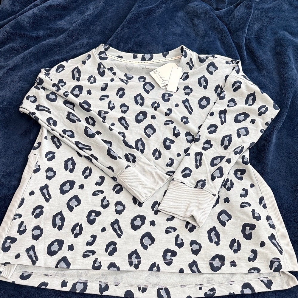 Wonderly Womens Long Sleeve Tunic - navy and blue Leopard Print